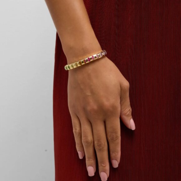 BaubleBar– NWT – “Rory” Multicolored Crystal and Gold Stretch Bracelet - Picture 5 of 6